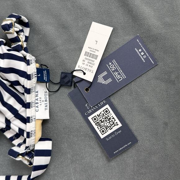 New Cabana Life x Talbots Swimsuit Women's Size L Navy White Stripes UV - Picture 6 of 6